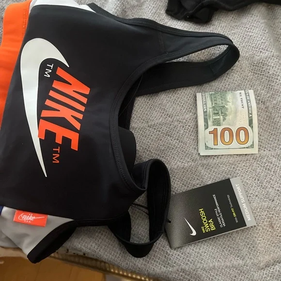 Nike Black and Orange Sports Swoosh Bra - Picture 1 of 1